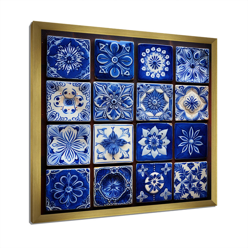 Boho Turkish Blue Tiles 3 - Boho Tiles, art mural, H 30 po x l 30 po, Or