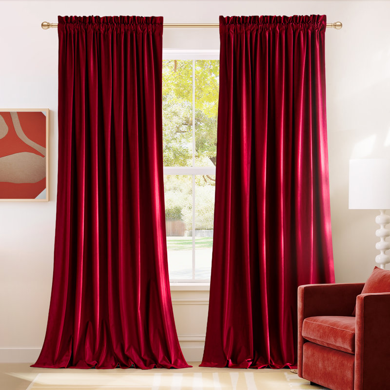 Velvet Curtains Thermal Insulated Sound Reducing Heavy Matt Heat & Chill Resistant Drapes for Home Decoration, 2 Panel, Red