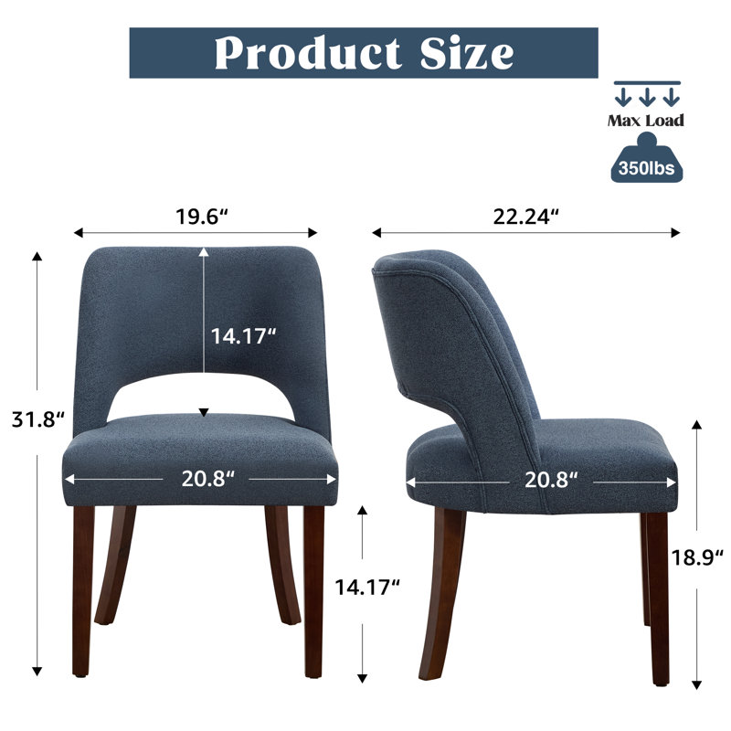 Chaise d'appoint rembourrée en bois massif, Bleu très foncé