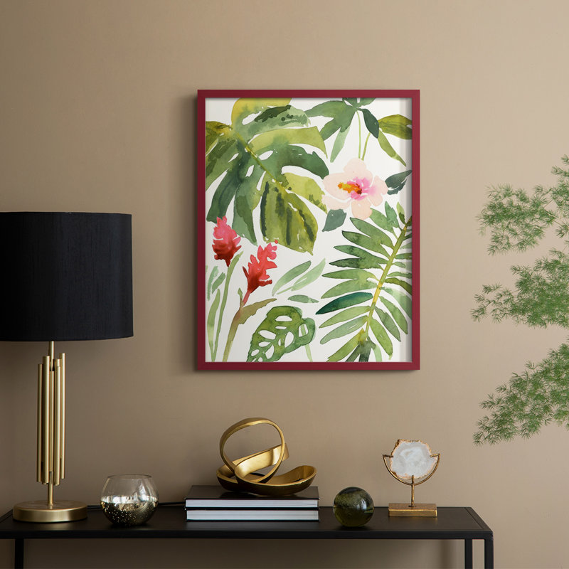 Tropical Farrago I, reproduction encadrée - bois massif, H 21 po x l 17 po, Rouge