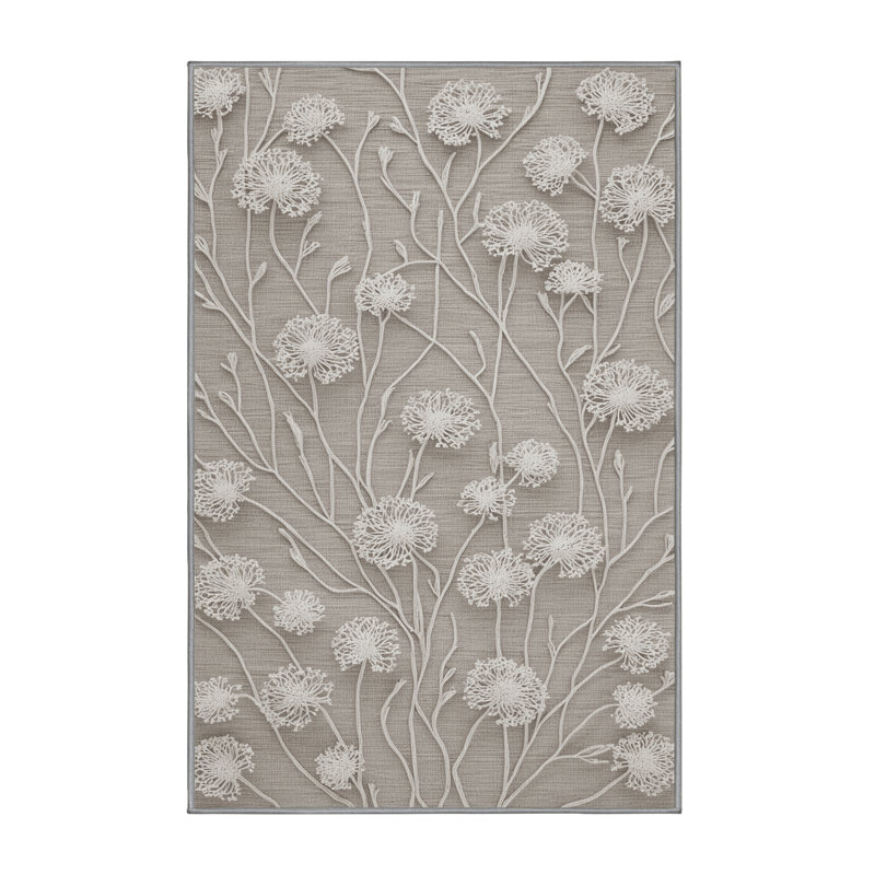 Machine Washable Botanical Gray Area Rug, Rectangle 2' x 3'