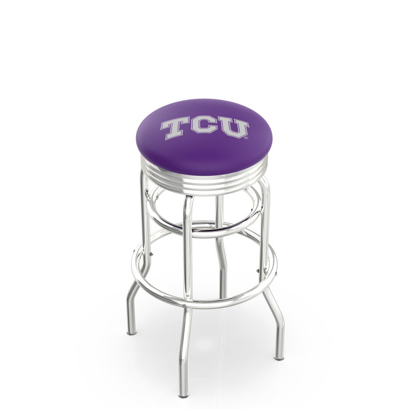 Tabouret de bar Logo Series, Tabouret de bar d'une hauteur de siège de 30 po, Double anneau chromé, TCU