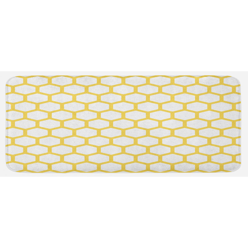 Tapis de cuisine jaune et blanc à motif hexagonal et nid d'abeille