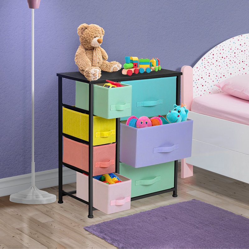 Sorbus 7 Drawers Dresser with Steel Frame and Wood Top in Pastel and Black Frame