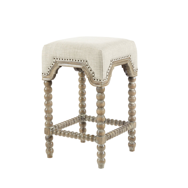 Chaise de comptoir Style - revêtement gris, clous bronze, tabourets en bois massif, pieds, garniture, assemblage requis