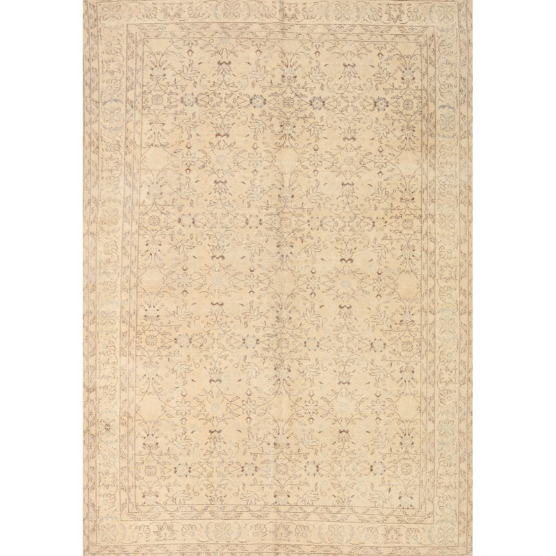 Tapis décoratif en laine brun clair à motif oriental Pellegrin, Rectangle 6 pi x 9 pi