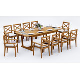 10 Seats 11 Pcs Grade-A Teak Wood Dining Set: 94" Double Extension Mas Rectangle Trestle Leg  Table And 10 Granada Stacking Arm Chairs #11GR2110