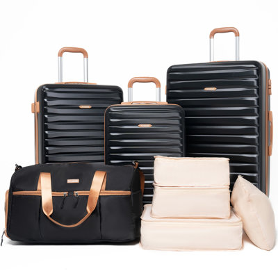 Ensemble de 8 pièces (sac de mise en forme 20 po, 24 po, 28 po et 19 po + sac de rangement 4 pièces), ensemble de valises rigides à roulettes en ABS avec verrou TSA Valise de bagage à main de couleur assortie