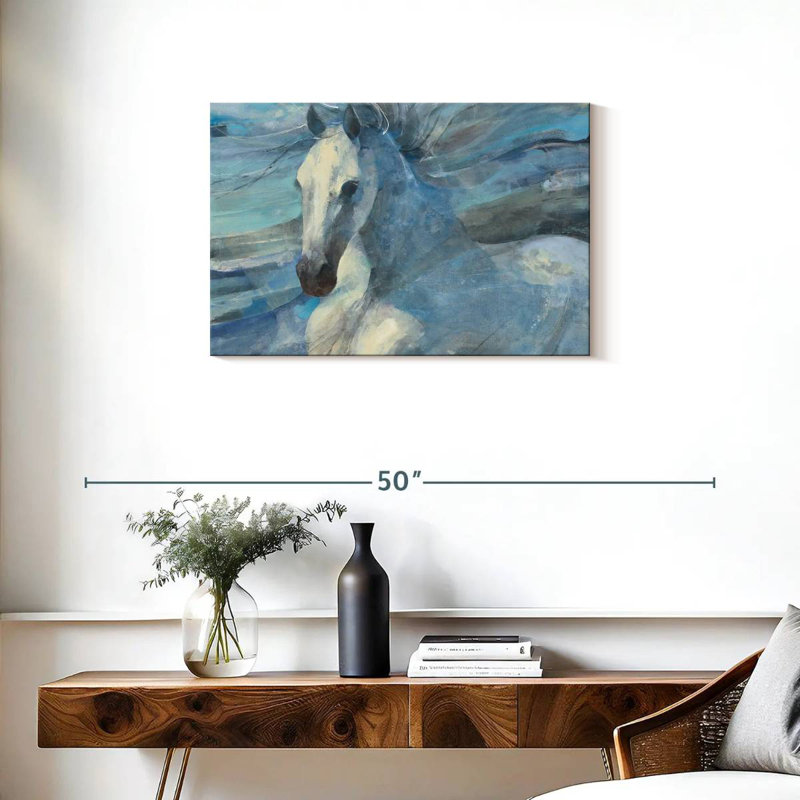 Illustration du cheval blanc Brampt, H 20 po x l 30 po