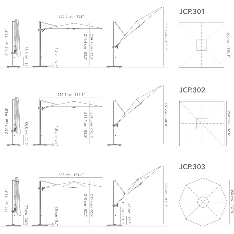 216'' W Sunbrella® Cantilever Umbrella, Silver Anodized, Charcoal, Natté Carbon Beige