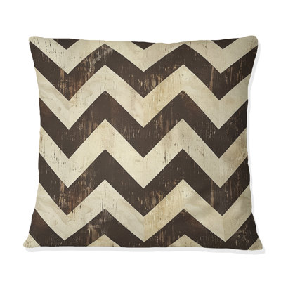 Brown Cream Chevron Glam I - Transitional Throw Pillow