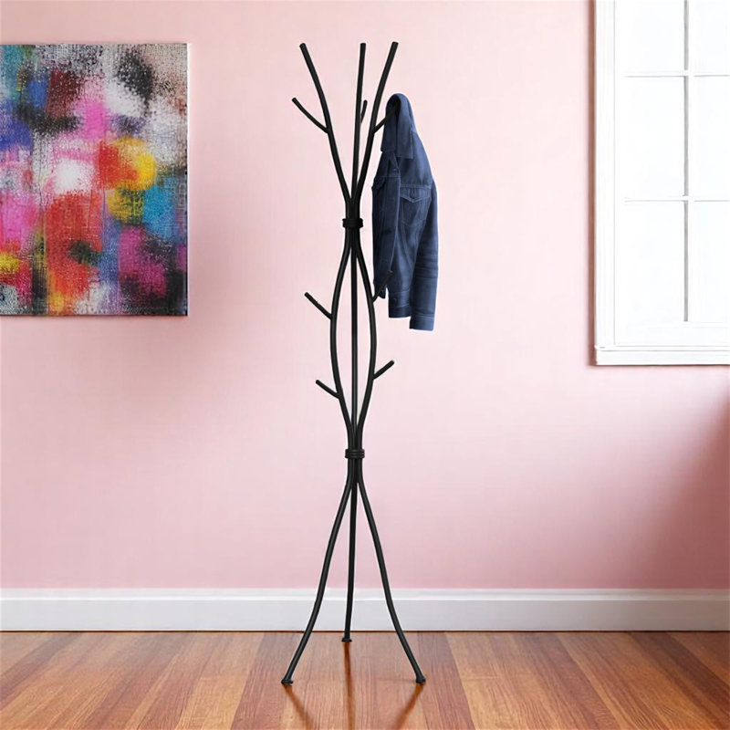  Scartlet 11-hook Freestanding Coat Tree in Black Metal, 73.73'' H X 18.25'' W X 18.25'' D