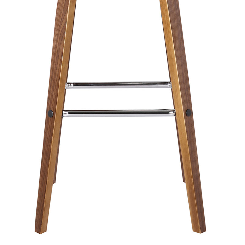 Aluin Mid-century Modern Swivel Counter or Bar Height Bar Stool in Faux Leather and Wood, Grey, 66cm, Walnut