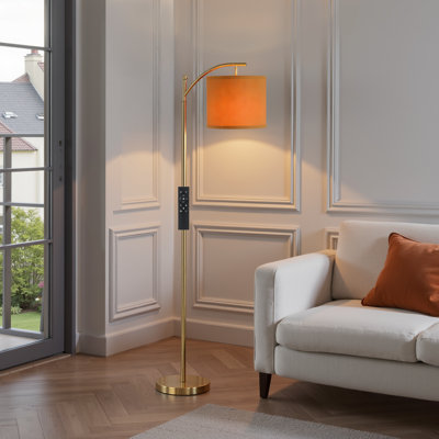 62'' Arc Floor Lamp With Remote Control, Dimmable, Velvet Shade, 10W LED Bulb Included
