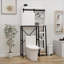 Au-dessus de la toilette, porte de grange coulissante de style campagnard à tablettes réglables | Blanc | Panneau de fibres à densité moyenne