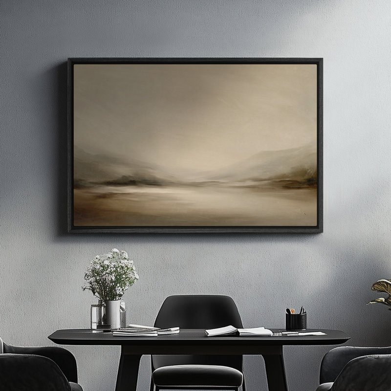 Art mural sur toile encadrée - Paysage minimaliste de la vallée brumeuse dans des tons de beige et de gris doux - 16 po x 24 po, 24 po x 36 po