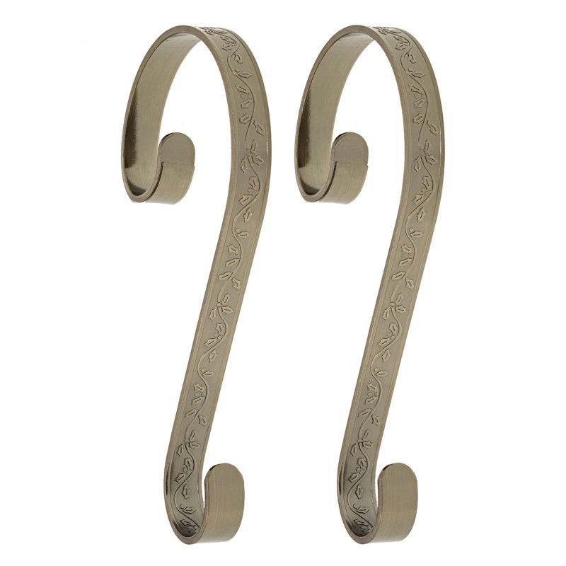 Holly Embossed Stocking Holder, Antique Brass