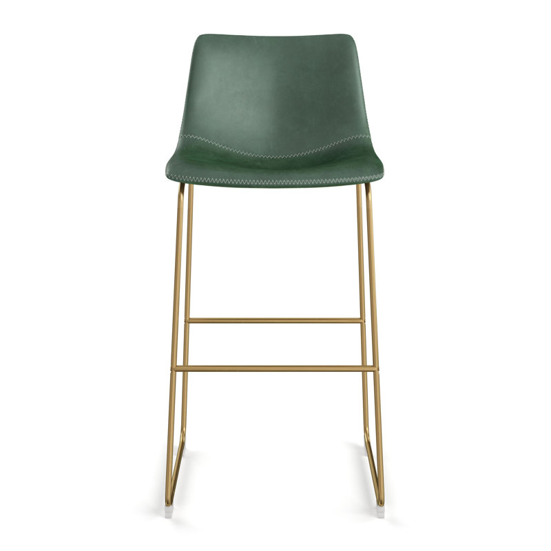 Nia Vegan Leather Bar & Counter Stool, Bar Stool (29" Seat Height), Green, Gold