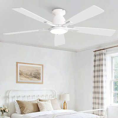 Abdullah 52" 5 - Blade Sleek and Modern White Ceiling Fan With Led Lights, Controled With Remote Control Or App