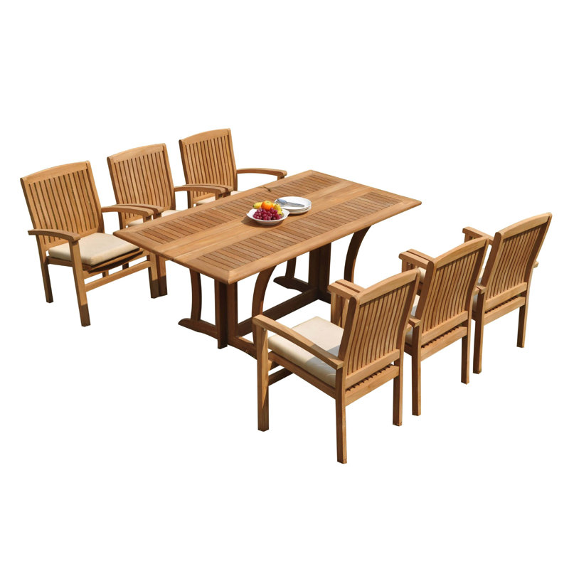 Mastropietro 6 - Person Teak Wood Patio Dining Set with Rectangular Table