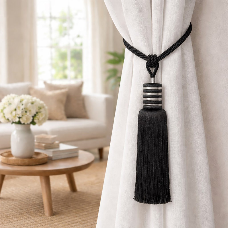 Decorative Curtain Tieback With Tassel, Black