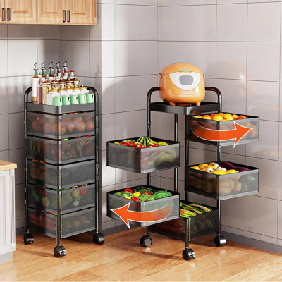 5-Tier Kitchen Storage Rack with Wheels – Rolling Utility Cart with Removable Baskets for Pantry, Bathroom & Dorm – Space-Saving Narrow Design