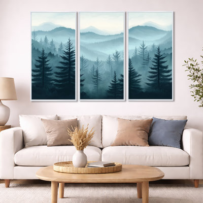 Hiver, art mural pin, forêt enneigée, ensemble de 3 toiles encadrées Jamarion