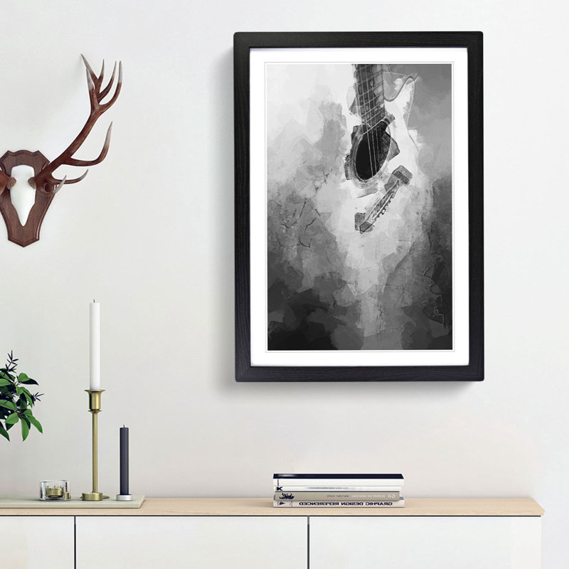 Cracked Acoustic Guitar in Abstract - Picture Frame Graphic Art Print, Black Framed, 36cm H x 27cm W x 2cm D