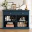 Console en bois d'acacia Harper avec 2 tiroirs et tablettes de rangement ouvertes-133597614-133597610-133597608