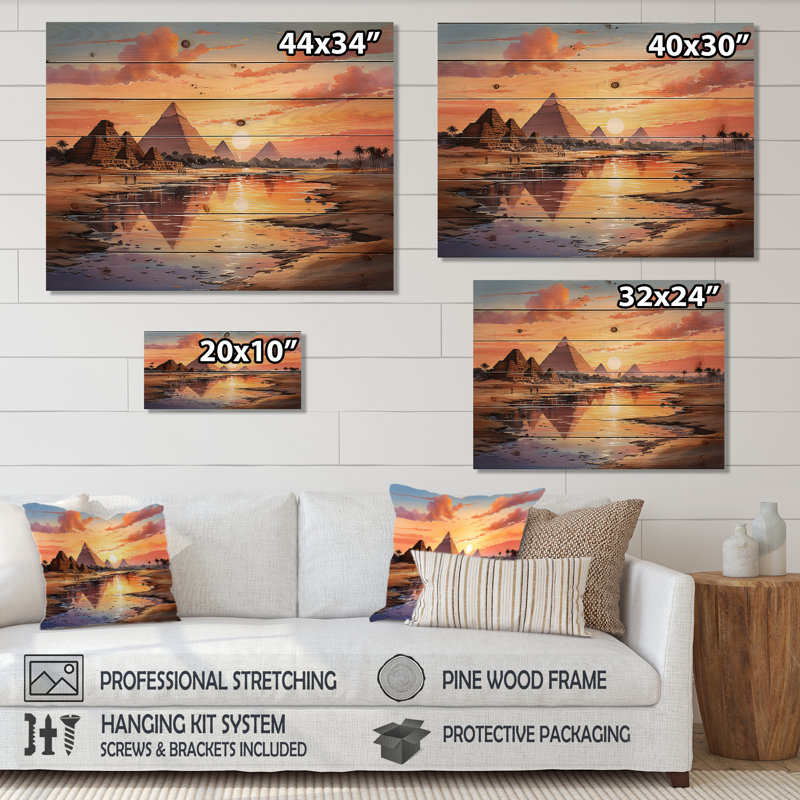 Pyramide égyptienne, «Wonders antique I» sur bois, H 24 po x l 32 po x P 0,78 po
