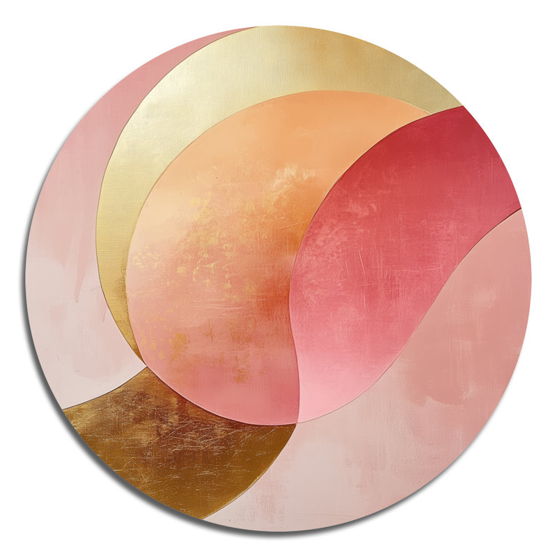 Rosé et arcs dorés - Décoration murale ronde moderne transitionnelle abstraite en métal, L 36 po x H 36 po