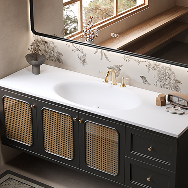 American-style retro rattan bathroom cabinet, 19.69" H x 51.18" W x 21.56" D