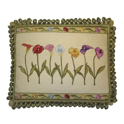 Botanical Needlepoint Accent Pillow With Fringe