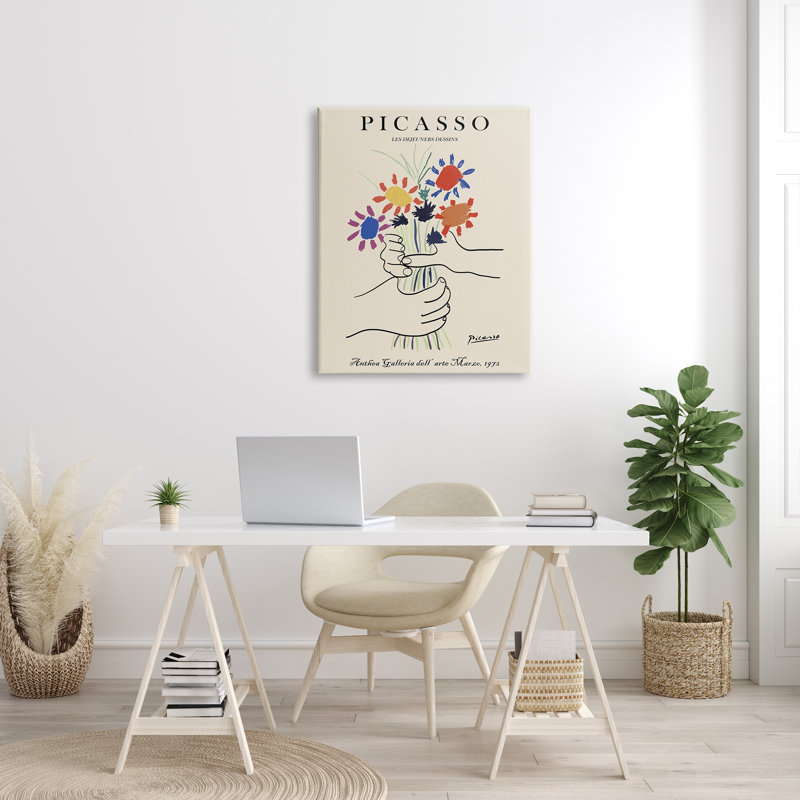 Peinture classique Picasso mains tenant un bouquet, H 40 po x l 30 po, Toile tendue