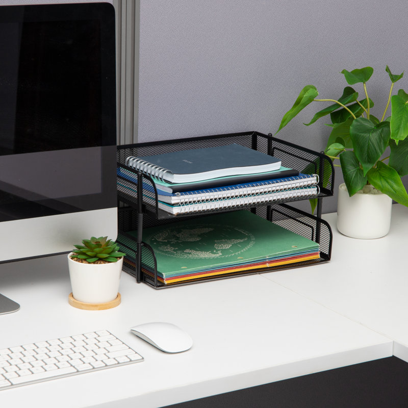 Mind Reader Stackable Paper Tray, Desktop Organizer, File Storage, Office, Metal Mesh, 13.5"L x 10"W x 7.25"H, 2 Pieces