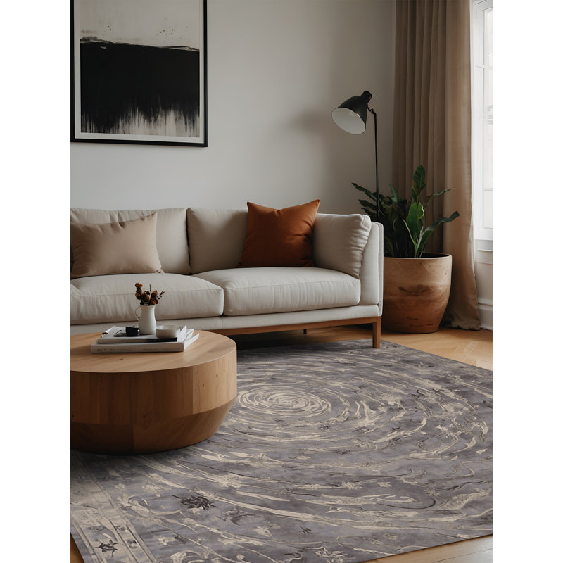 Machine Washable Gray Area Rug, Square 4'