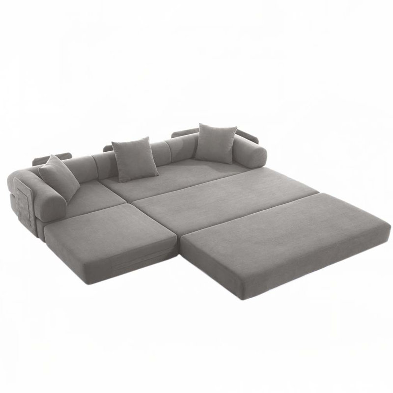 Modular Corduroy 3-Seat Sofa L Shaped Couch With Foldable Doublelayered Seat Cushion For Apartment-Compression Sofa In Box
