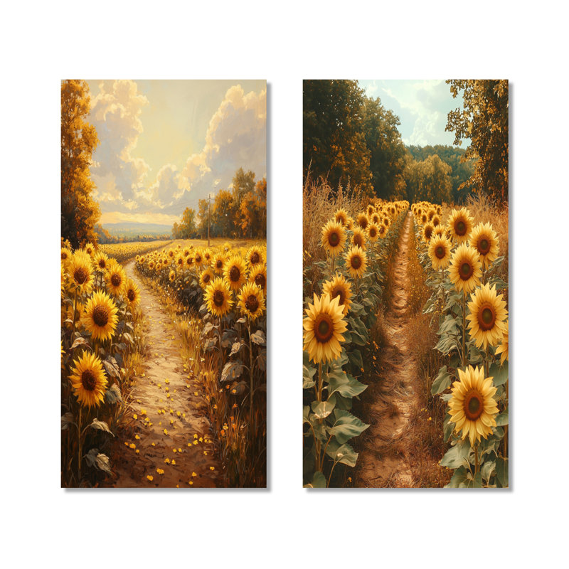 Tournesols le long de la ferme I - Nature, impression murale 2 pièces, 40" H x 40" W