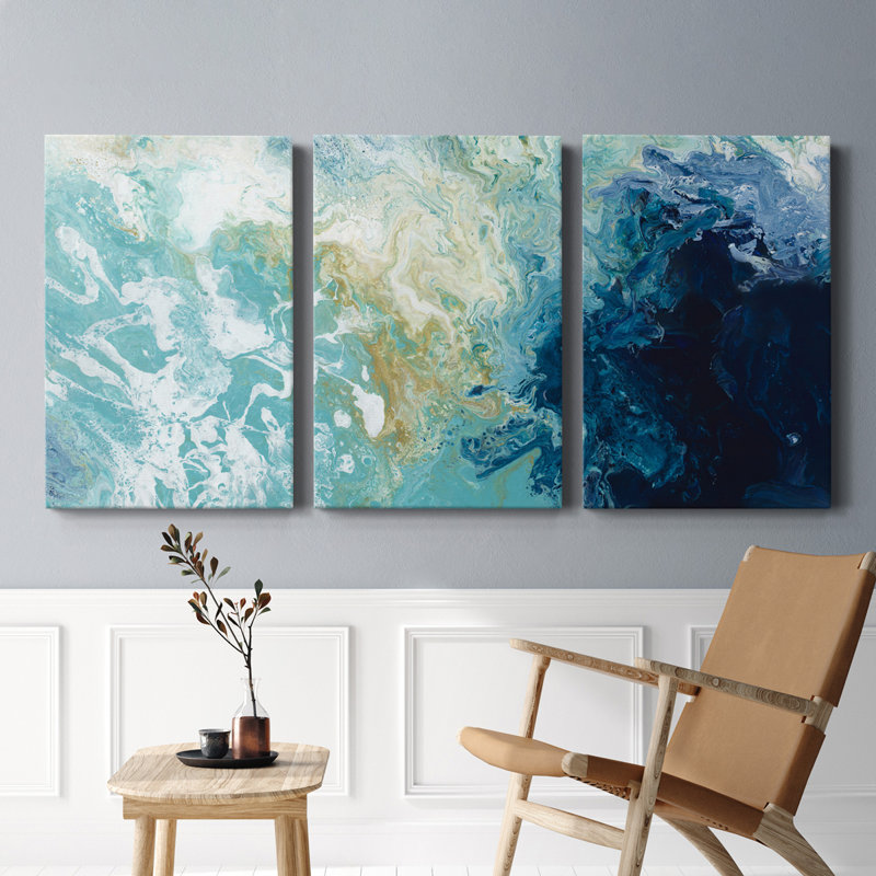 " Ocean Flow " 3 - Pieces, 40" H x 30" W x 1" D