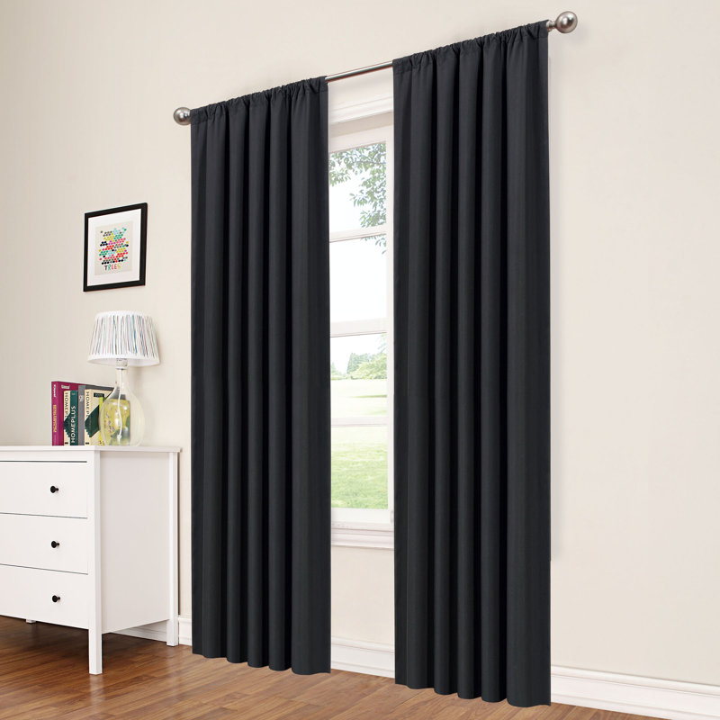 Eclipse Kids Macklin Solid Thermaback Blackout Rod Pocket Window Curtain Panel, Black, 42" W x 63" L