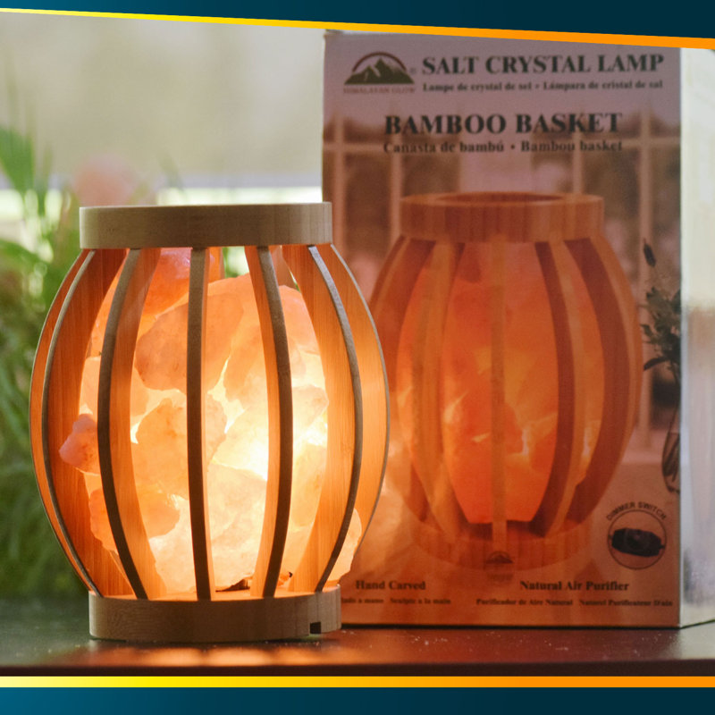 Adlai Himalayan Glow Bamboo Basket Crystal Salt Lamp with Pink Salt Chunks, Nightlight,Salt Lamp