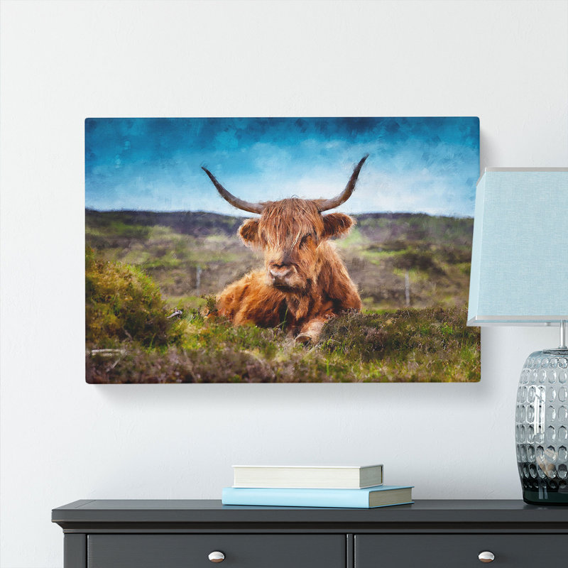A Resting Highland Cow Painting - Wrapped Canvas, 35cm H x 50cm W x 3cm D