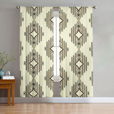 Rideaux à motif tribal 2 pièces, rideaux géométriques bohémiens pour le salon, la cuisine de la chambre à coucher, traitement obscurcissant avec passe-tringle, décoration intérieure élégante, protection de la vie privée