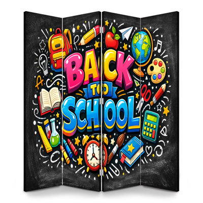 Retour à l'école 4 panneaux paravent diviseur de pièce Royal coloré retour à l'école fournitures scolaires éléments amusants écran toile séparateur de pièce autoportante cloison de protection cloison d'intimité