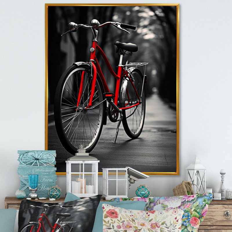 Vélo, bicyclette, bonheur III - impression, H 44 po x l 34 po x P 1,5 po, Cadre flottant doré