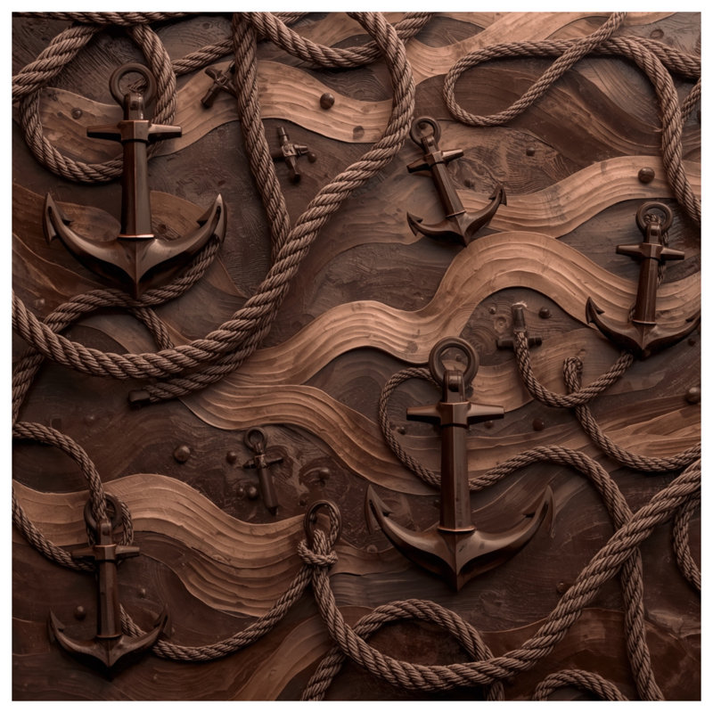 Brown Anchors Ropes Waves Comforter, Queen