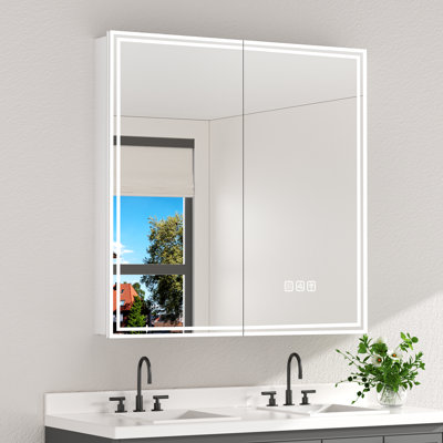 36 in. W x 36 in. H Rectangular Aluminum Medicine Cabinet with Mirror and Light, Dimmable, Anti-fog, Fully Assembled