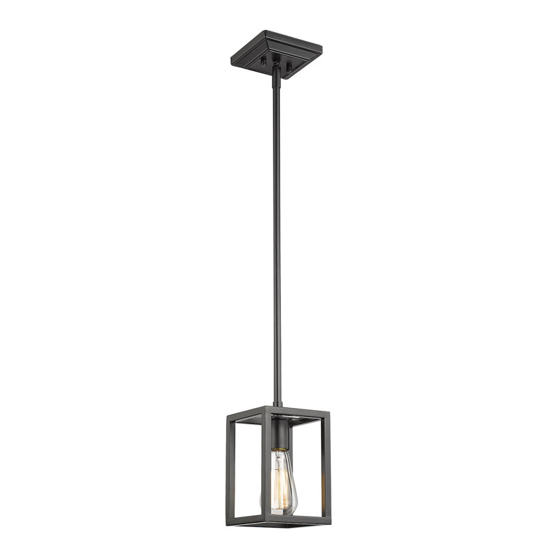 Luminaire suspendu rectangulaire simple à 1 lumière Jynna, Noir mat