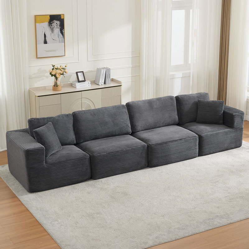 Ensemble de canapé modulaire rembourré 4 pièces Brigitte Corduroy, Gris ardoise