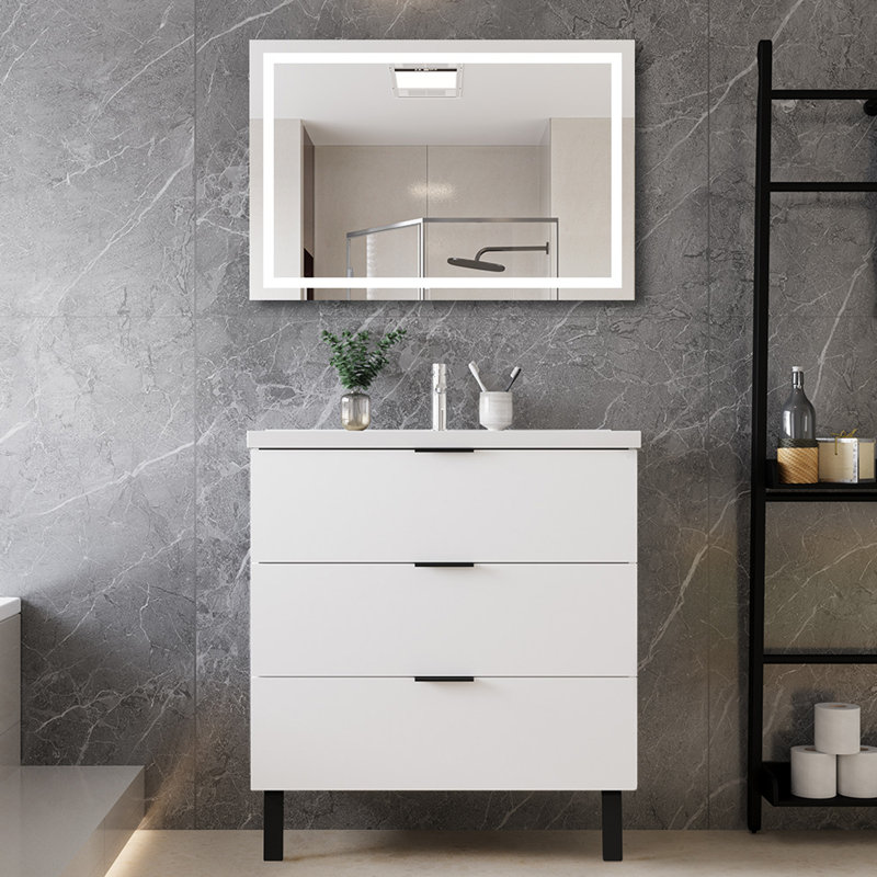80mm Single Bathroom Vanity with Integrated Ceramic Basin, White